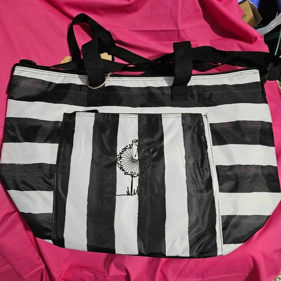 Round About Cooler Tote-Black Stripe with Dandilion - Picture 1 of 2